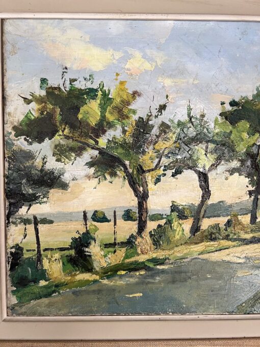 Antique Painting - Country Road Along Trees