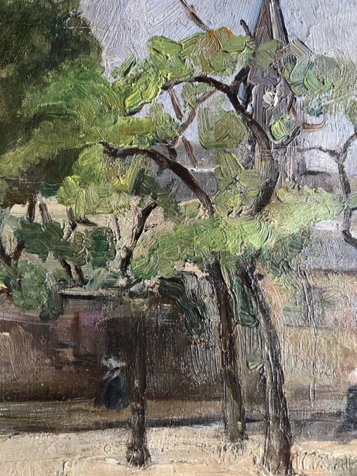 Antique Painting - Village with Trees