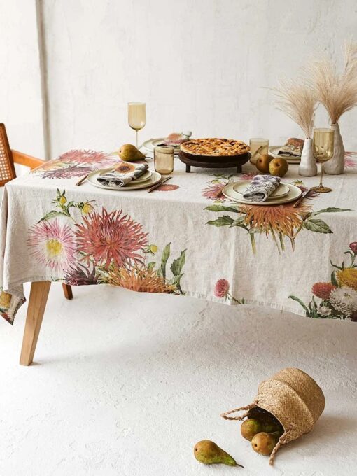 Linen Country Flowers Tablecloth