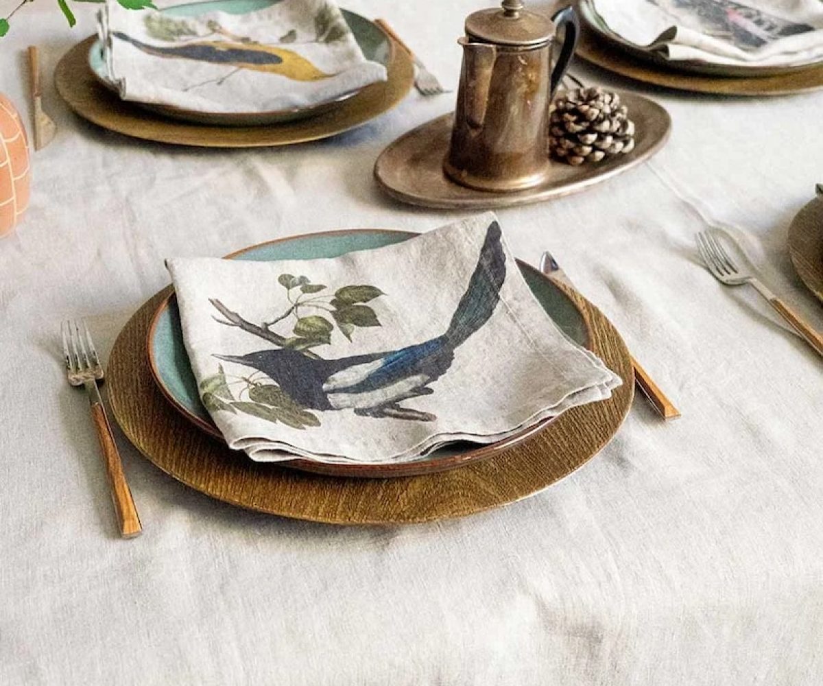 Linen Woodland Bird Napkins